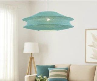 מנורת תלייה מקרמה תליה טורקיז / קרם קוטר 80