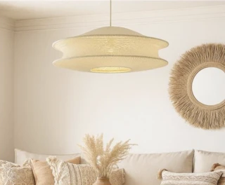 מנורת תלייה מקרמה תליה טורקיז / קרם קוטר 80